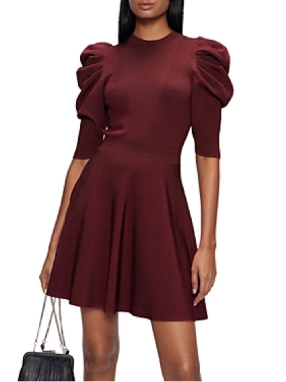 Ted Baker Ribbed Fit-and-Flare Dress in Maroon